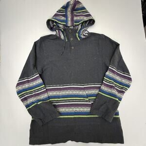 Lakhay's Charcoal Baja Hoodie M/L Pullover Henley Kangaroo Pocket Nepal